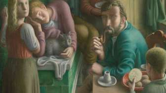 Eduard Gubler (1891 – 1971), Bauernfamilie in der Stube, 1925<br>Öl auf Leinwand, 150 x 111 cm<br>Aargauer Kunsthaus Aarau / Depositum Sammlung Werner Coninx<br>© Eduard, Ernst und Max Gubler-Stiftung<br>Foto: Philipp Hitz