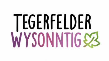 Logo des Tegerfelder Wysonntig mit farbigem Schriftzug und stilisiertem Weinblatt.