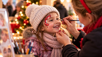 Fröhliches Kinderschminken auf dem Weihnachtsmarkt