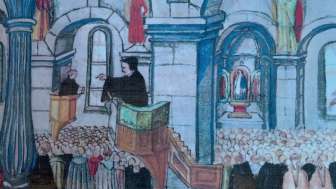 Die Badener Disputation, Darstellung in der Reformationschronik von Heinrich Bullinger (1504-1575) im Kopienband von 1605/06