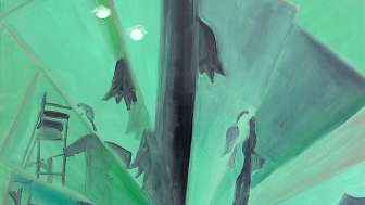 Emmanuelle Castellan «setting», 2023, Öl auf Leinwand, 85 x 110 cm